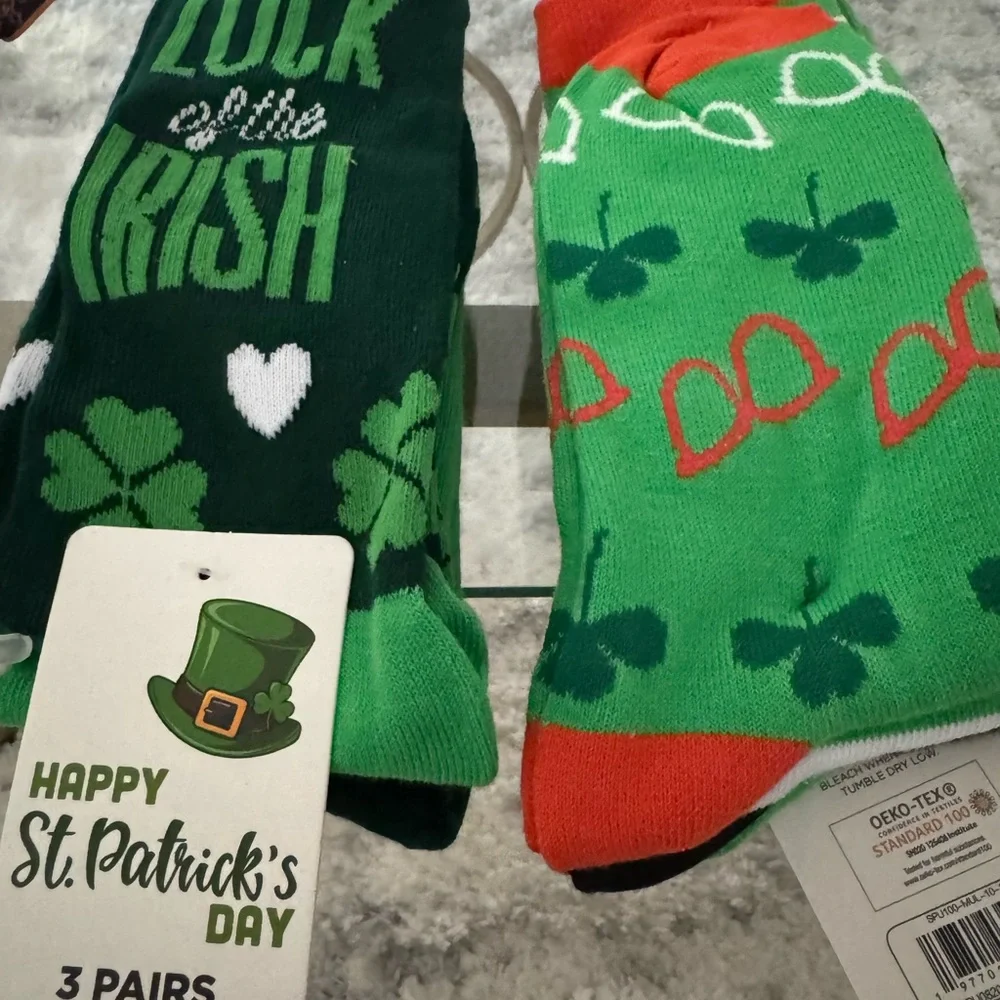 St. Patrick's Day Shamrock Lucky Socks - 6 x Pairs Green Set New